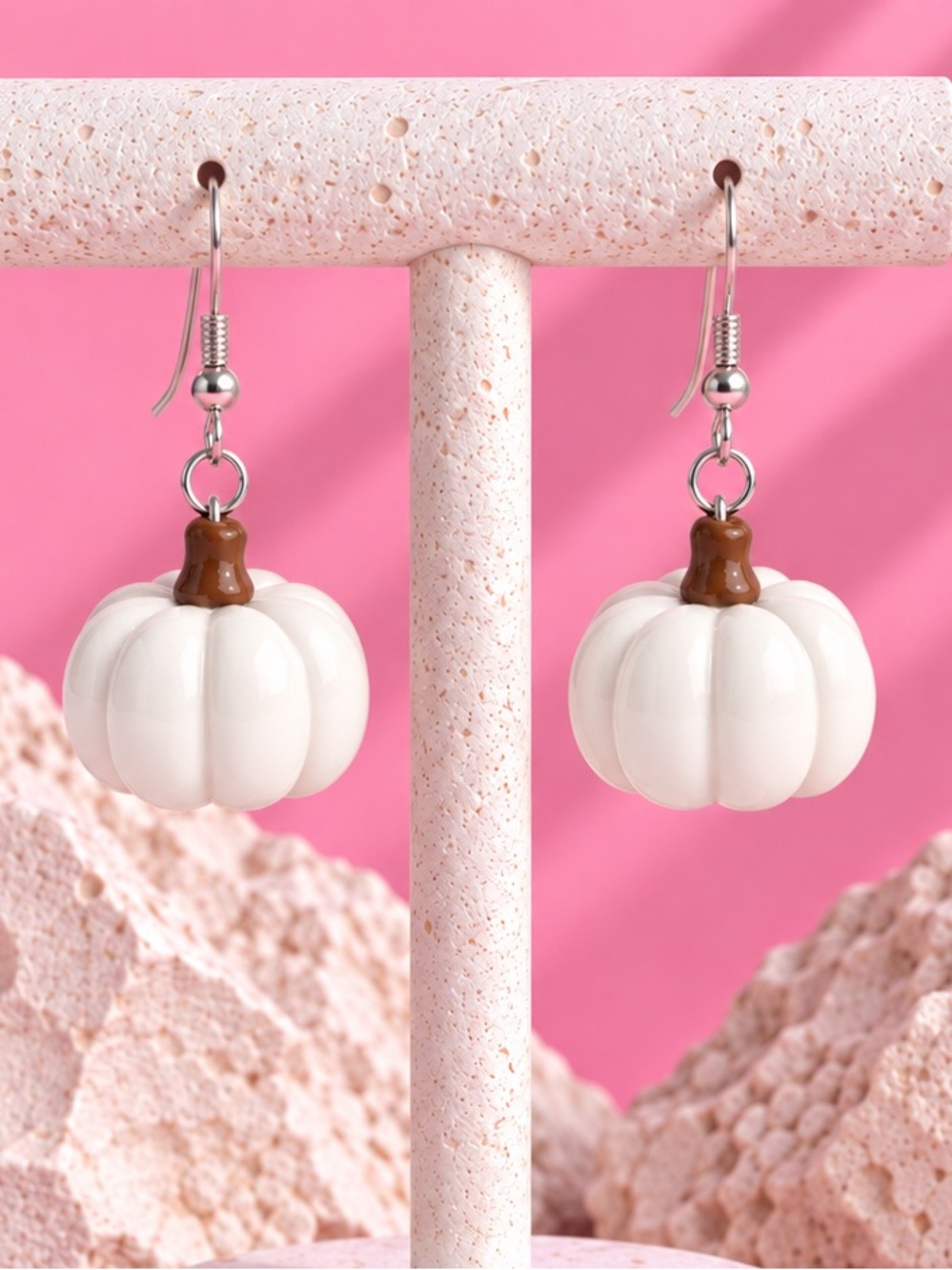 Harvest Pumpkin — Halloween & Fall — Handmade Earrings — White